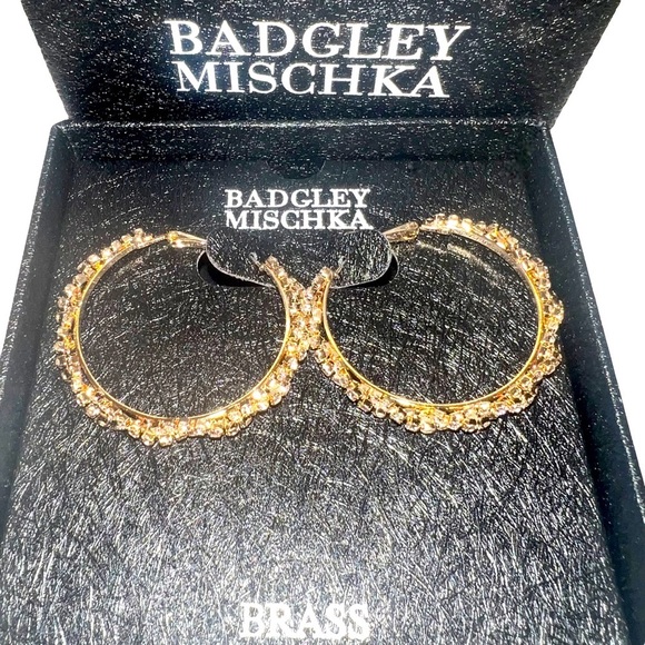 New Badgley Mischka Statement Gold Hoop Statement Earrings - Picture 1 of 6